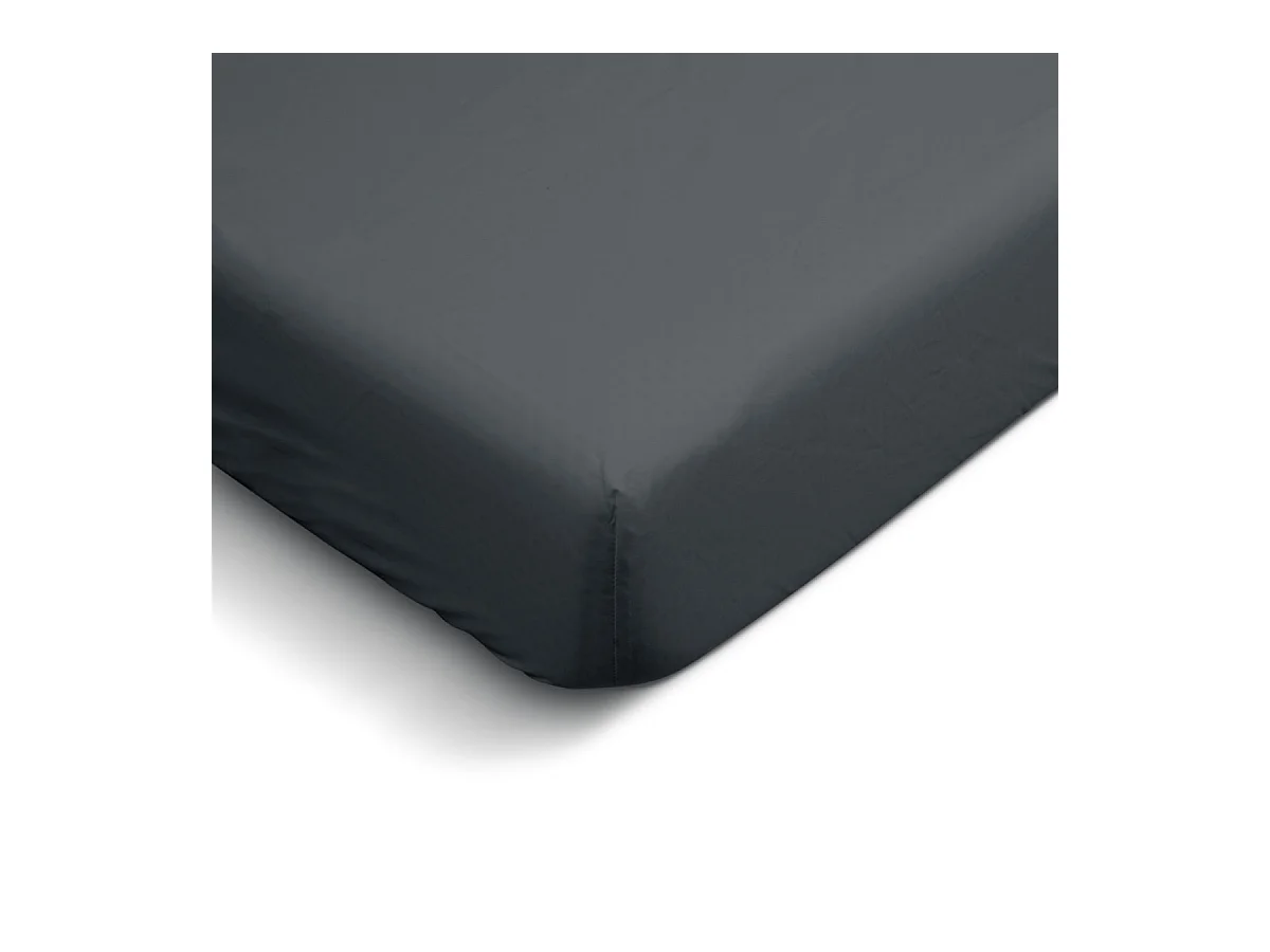 Drap housse uni 100% Percale de coton - Anthracite - 180x200cm