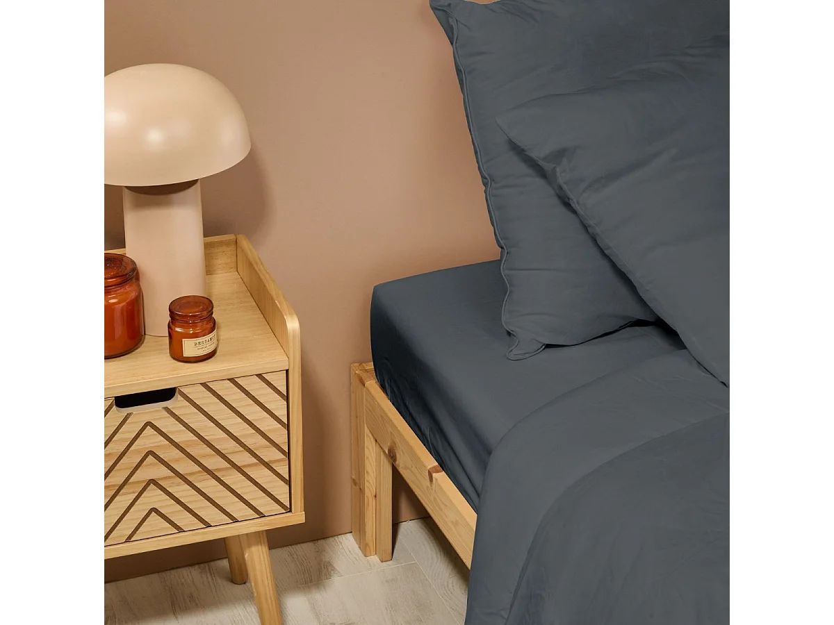 Drap housse uni 100% Percale de coton - Anthracite - 180x200cm