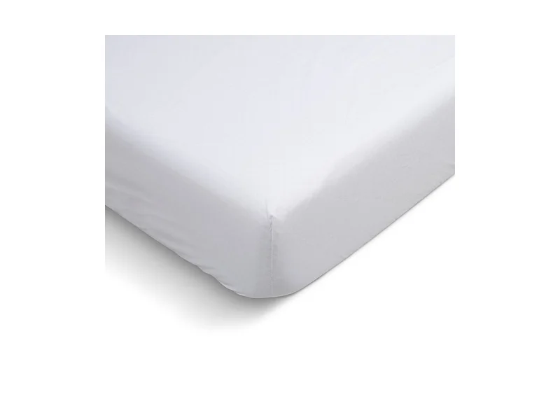 Drap housse uni 100% Percale de coton - Blanc - 140x190cm