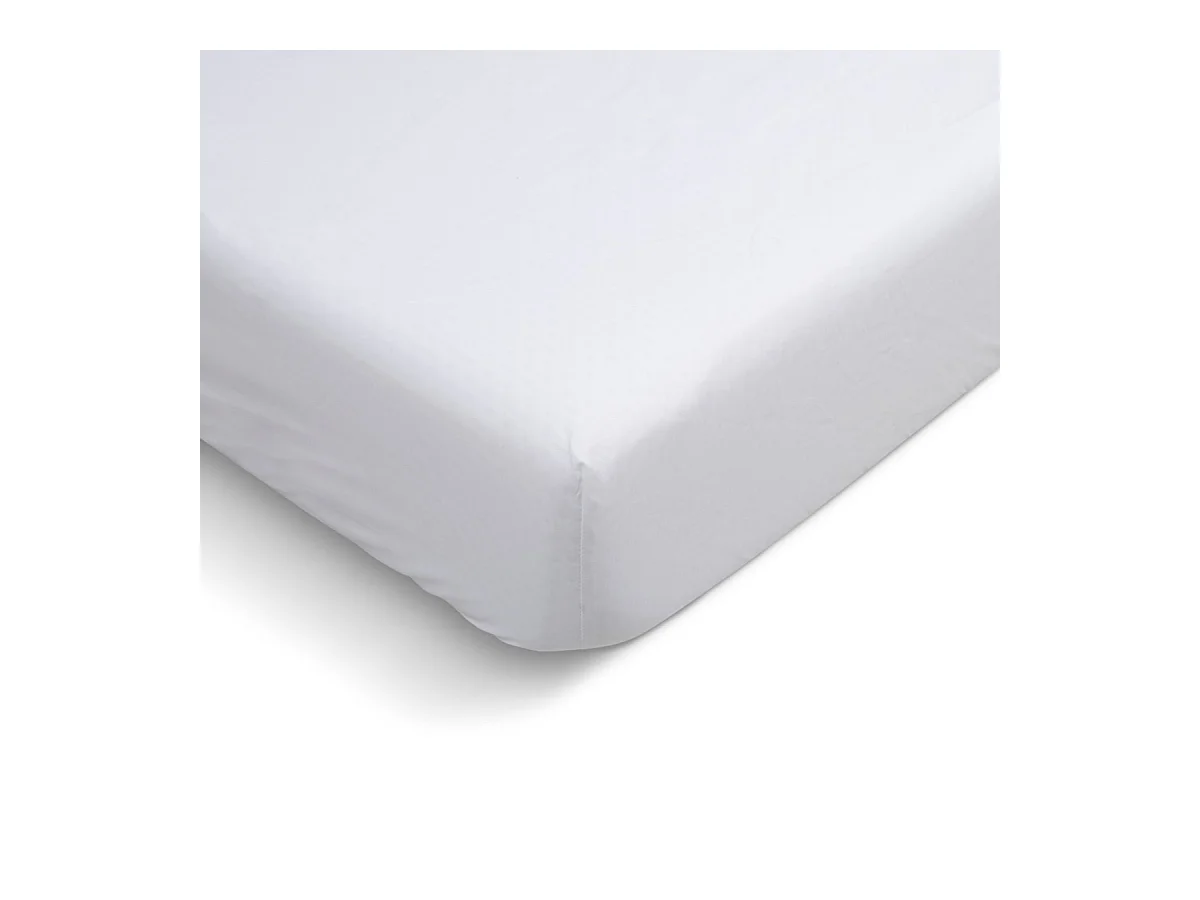 Drap housse uni 100% Percale de coton - Blanc - 140x190cm