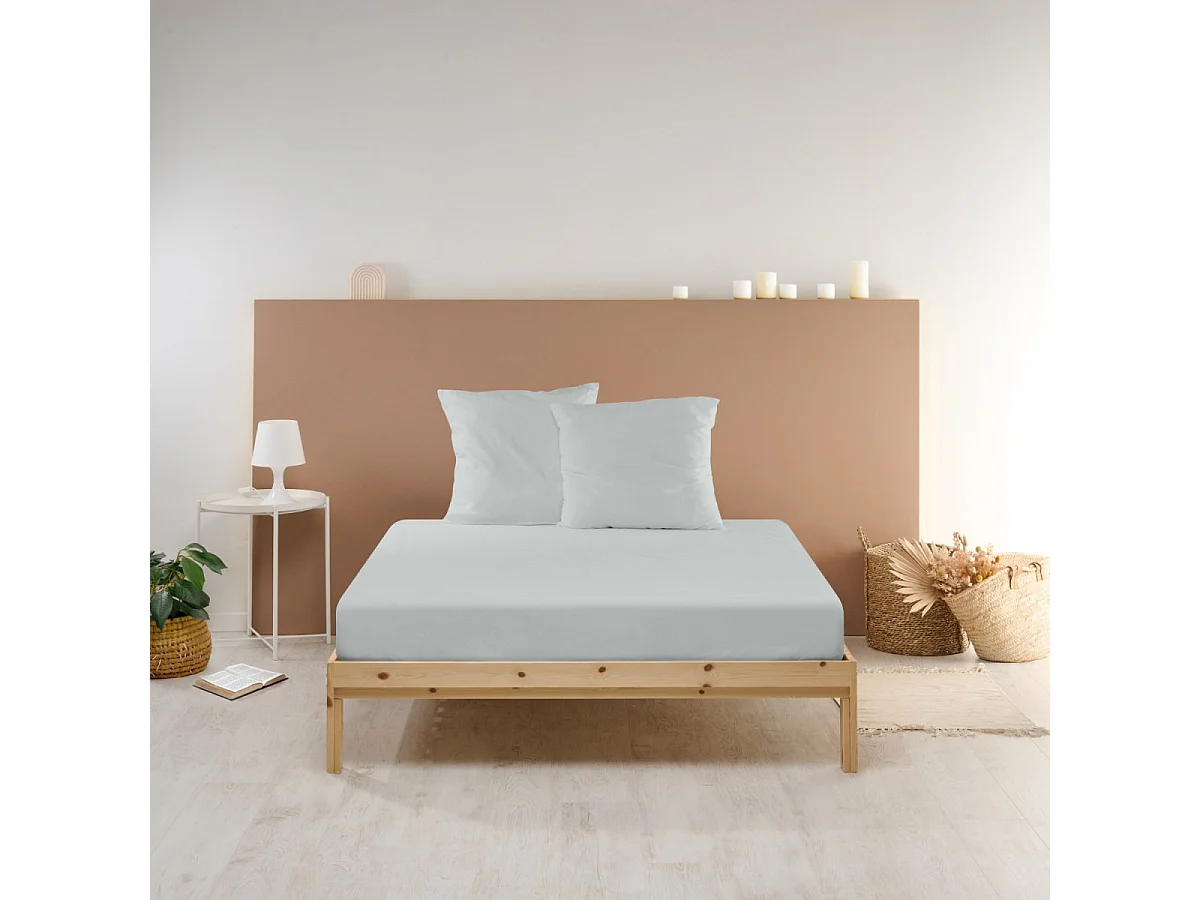 Drap housse uni 100% Percale de coton - Gris clair - 90x190cm