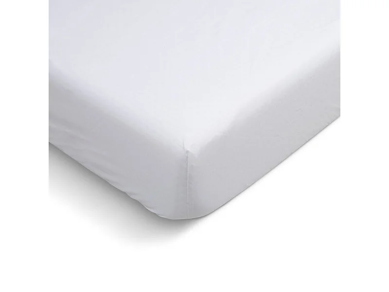 Drap housse uni 100% Percale de coton - Blanc - 90x190cm