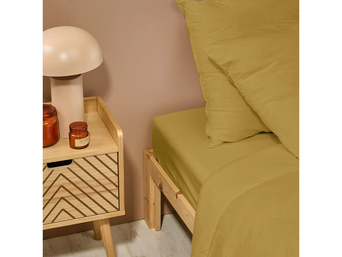 Drap housse uni 100% Percale de coton - Moutarde - 180x200cm