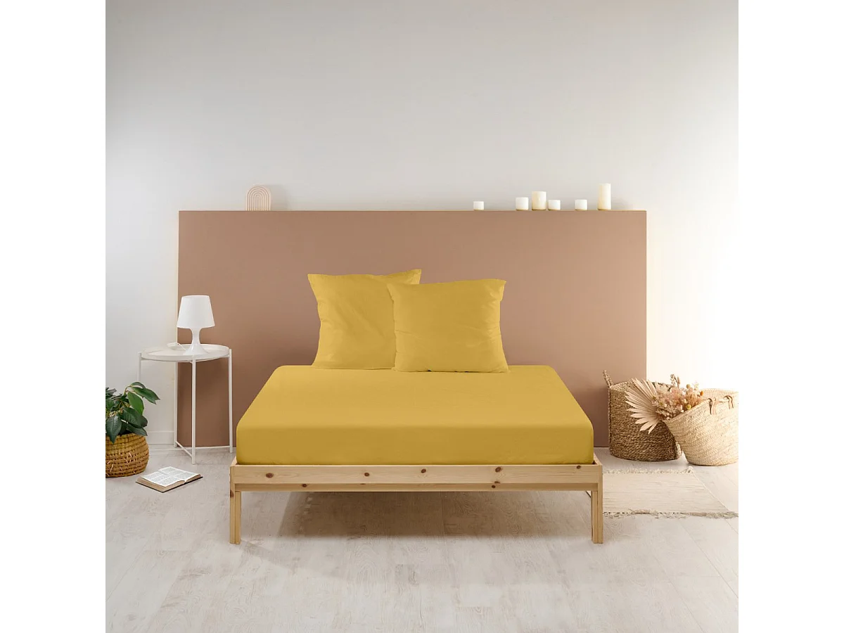 Drap housse uni 100% Percale de coton - Moutarde - 180x200cm