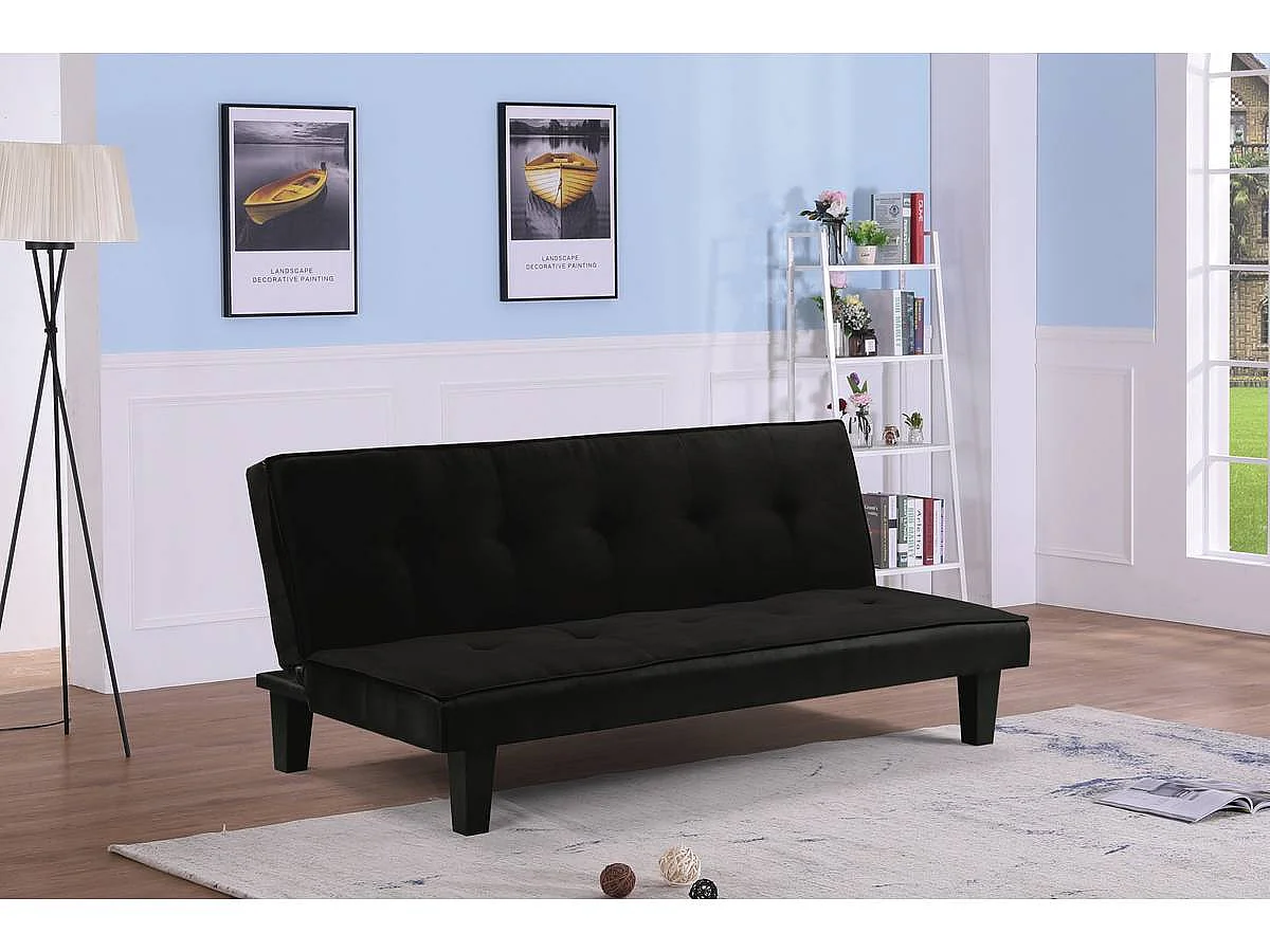Sofá cama "John" - 3 lugares - microfibra - Preta
