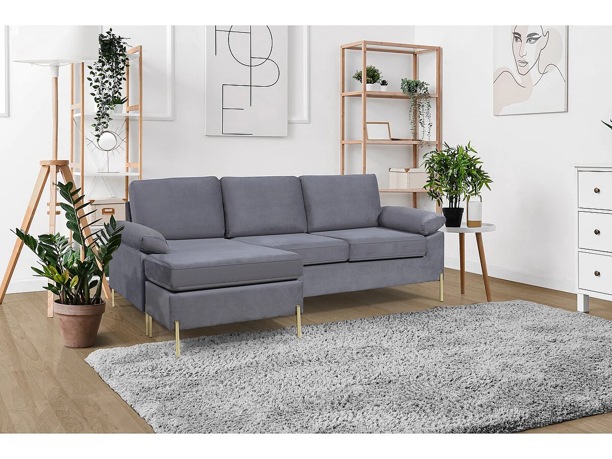 Canapé d'angle reversible en velours 4 places "Cathia" - Gris