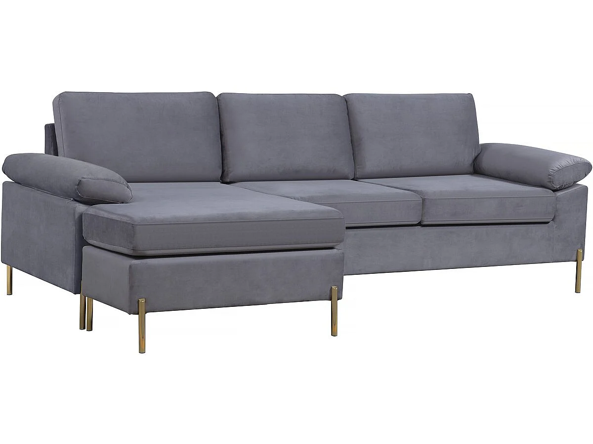 Canapé d'angle reversible en velours 4 places "Cathia" - Gris