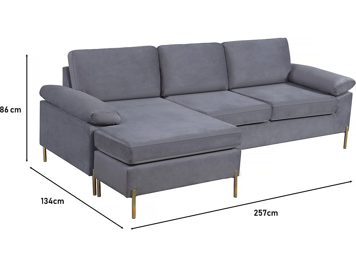 Canapé d'angle reversible en velours 4 places "Cathia" - Gris