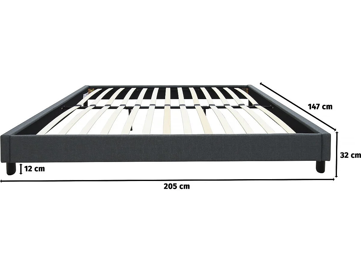 Sommier "Andy" en tissu - 140 x 190cm - Gris anthracite