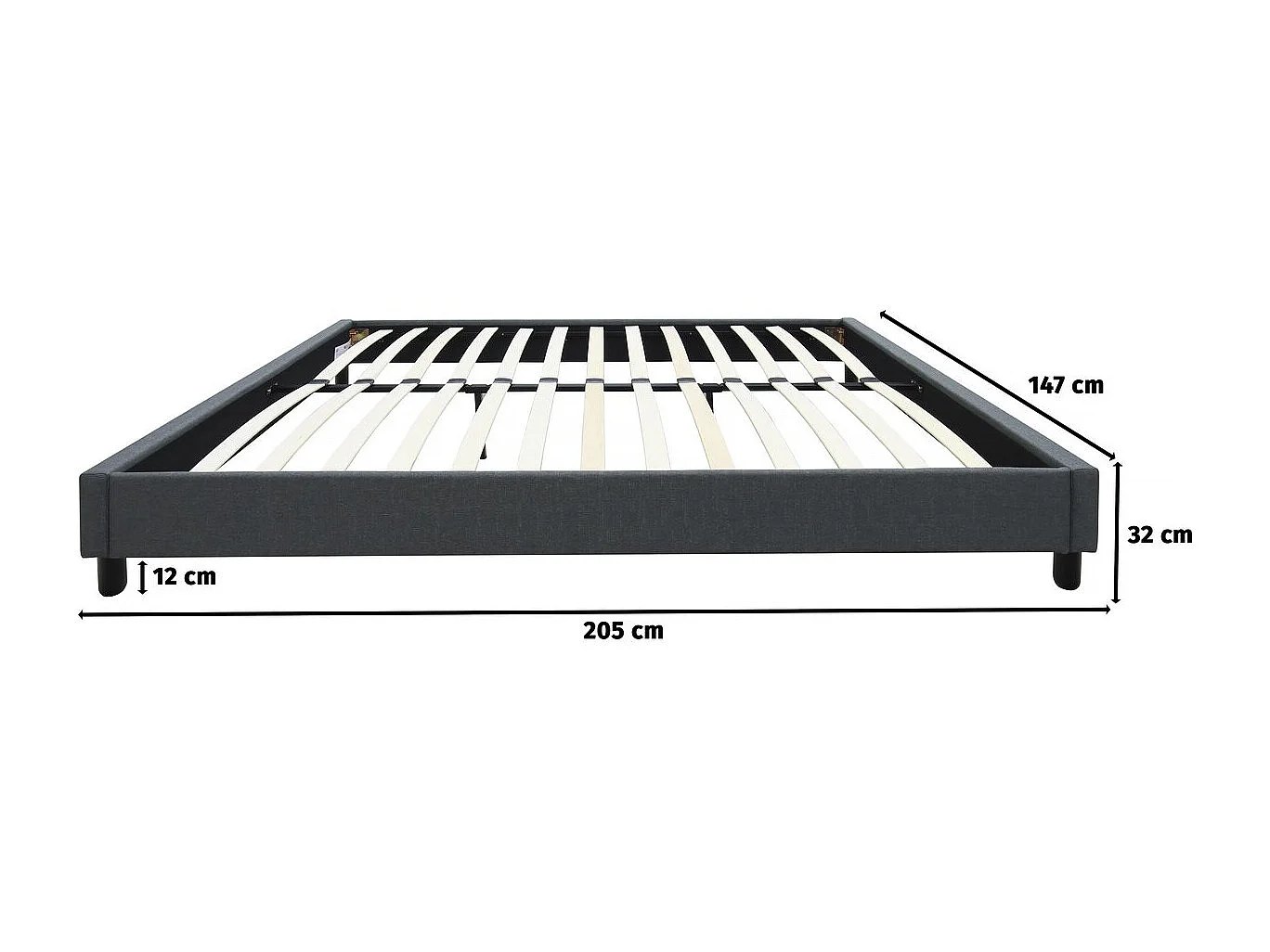 Somier de tela "Andy" - 140 x 190cm - Gris marengo