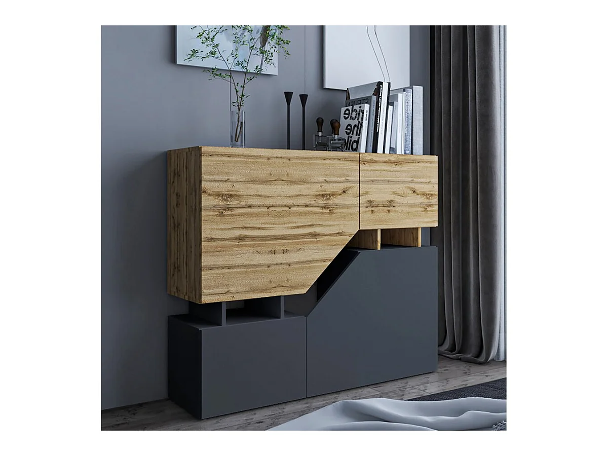 Buffet Haut "Ceelias"-120 x 35 x 100 cm - Gris/Marron