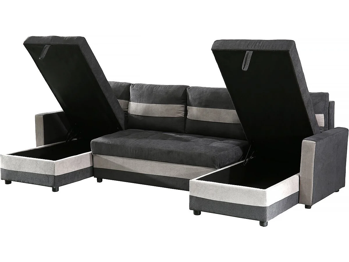 Canapé panoramique convertible avec coffres de rangement "Antoine" - 5 places - Gris foncé/ Gris clair