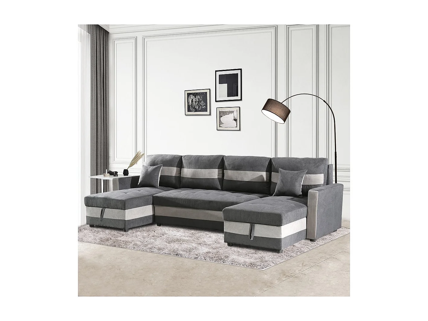 Panoramiczna rozkładana sofa "Antoine" ze schowkami - 5-osobowa - Ciemnoszary/jasnoszary