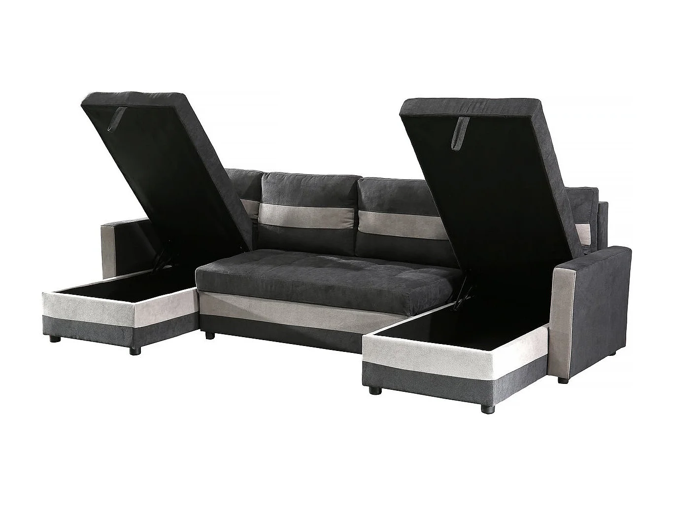 Panoramiczna rozkładana sofa "Antoine" ze schowkami - 5-osobowa - Ciemnoszary/jasnoszary