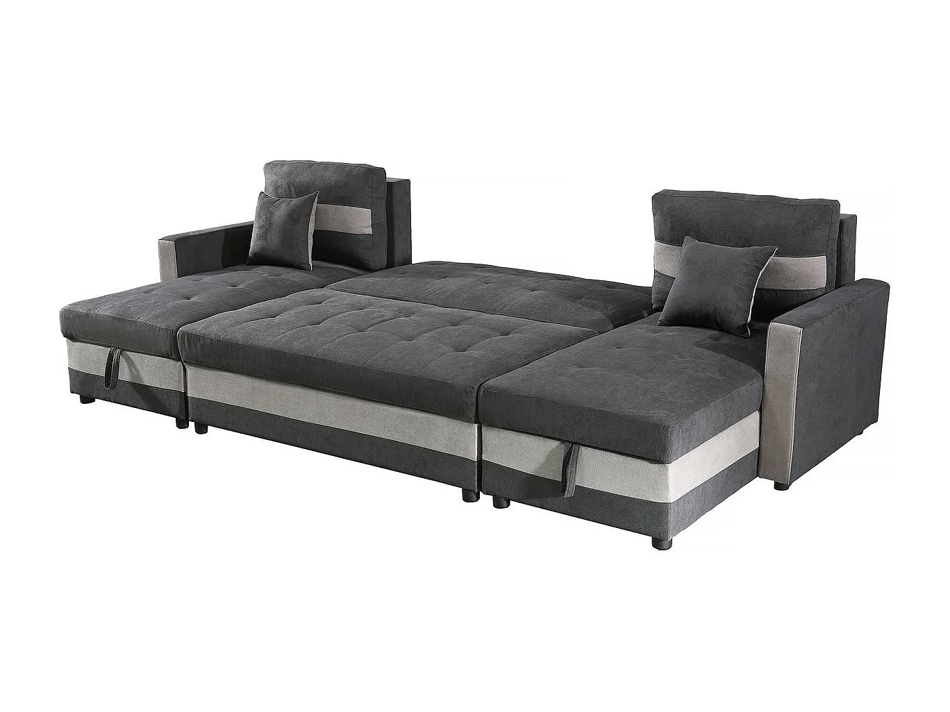 Canapé panoramique convertible avec coffres de rangement "Antoine" - 5 places - Gris foncé/ Gris clair