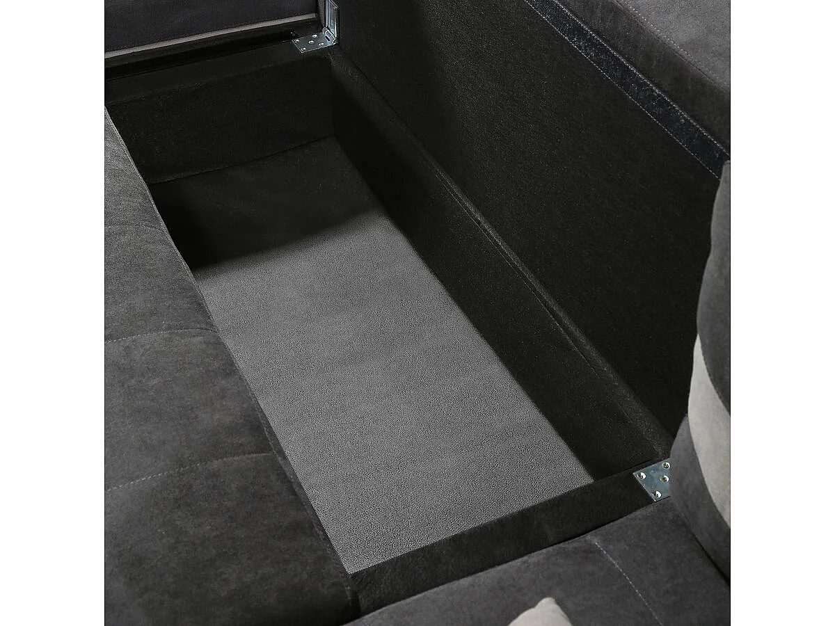Canapé d'angle panoramique convertible 5 places en tissu gris clair ANTOINE