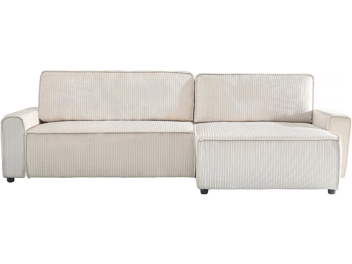 Canapé d'angle convertible et reversible en velours côtelé "Montaigne" - 3 places  - Beige