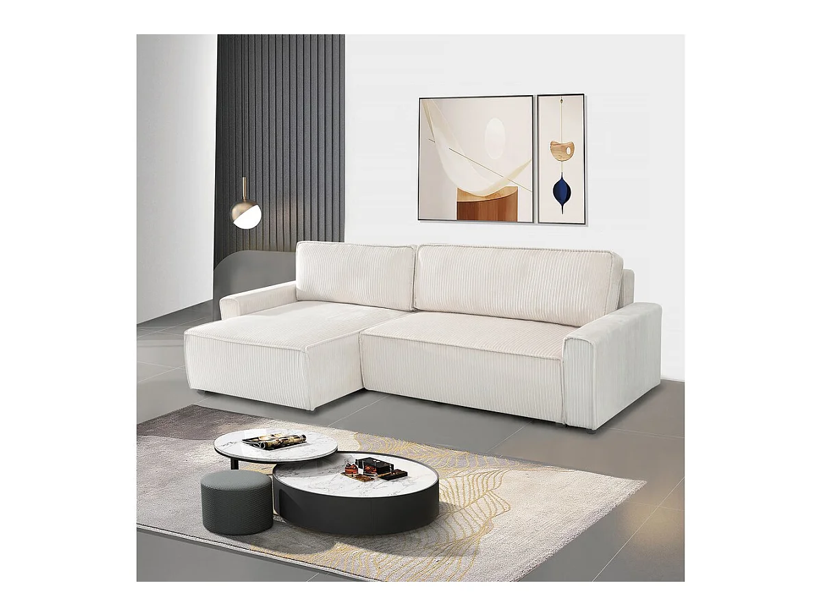 Canapé d'angle convertible et reversible en velours côtelé "Montaigne" - 3 places  - Beige