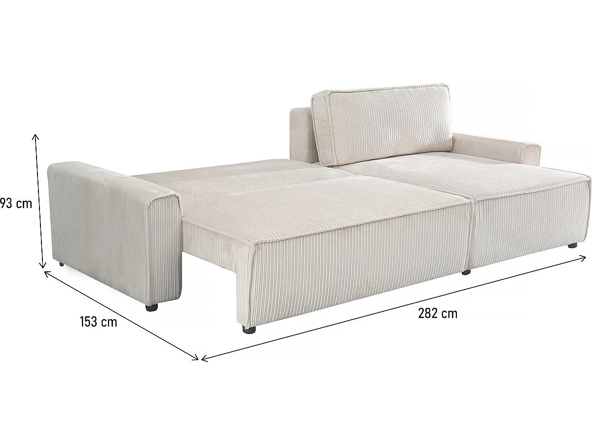 Canapé d'angle convertible et reversible en velours côtelé "Montaigne" - 3 places  - Beige