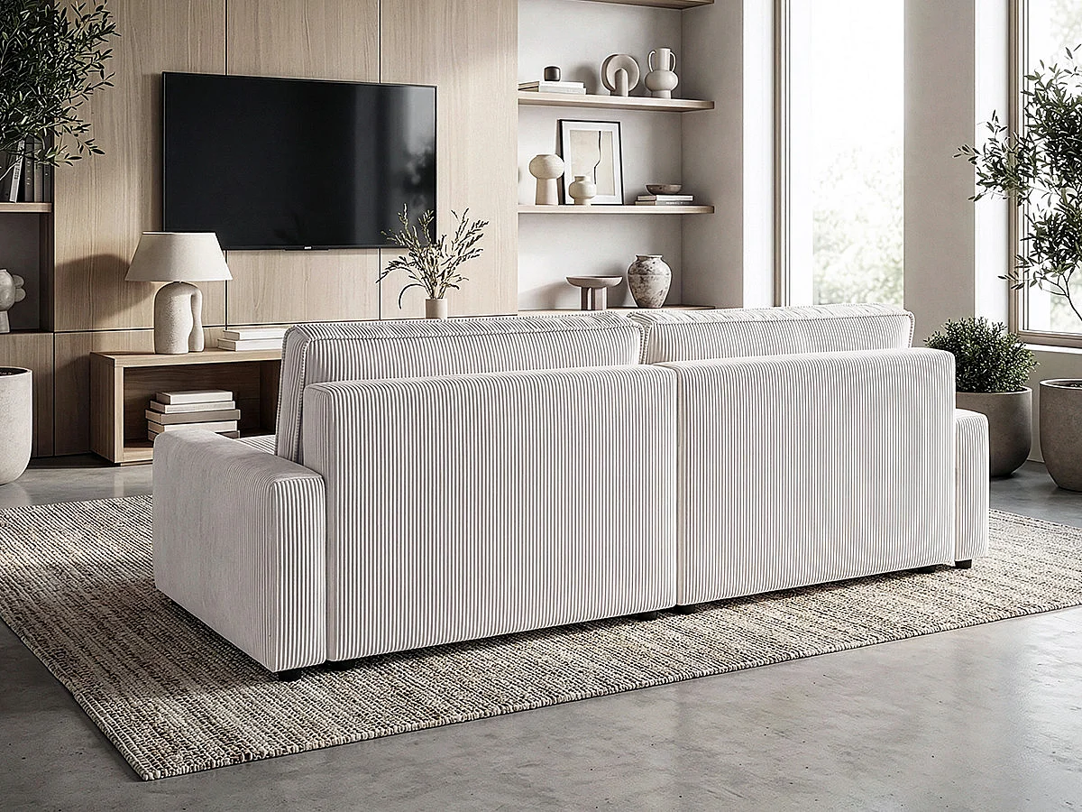 Canapé d'angle convertible et reversible en velours côtelé "Montaigne" - 3 places  - Beige