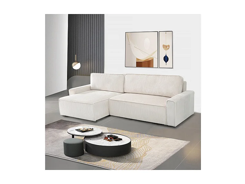 Sofá esquinero convertible y reversible de pana "Montaigne" - 3 plazas - Beige