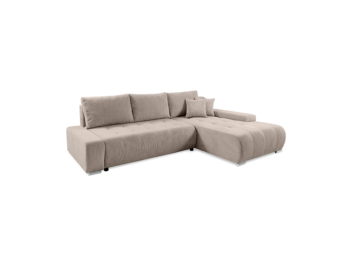 Canapé d'angle convertible droit 4 places coffre Jonas velours côtelé Taupe