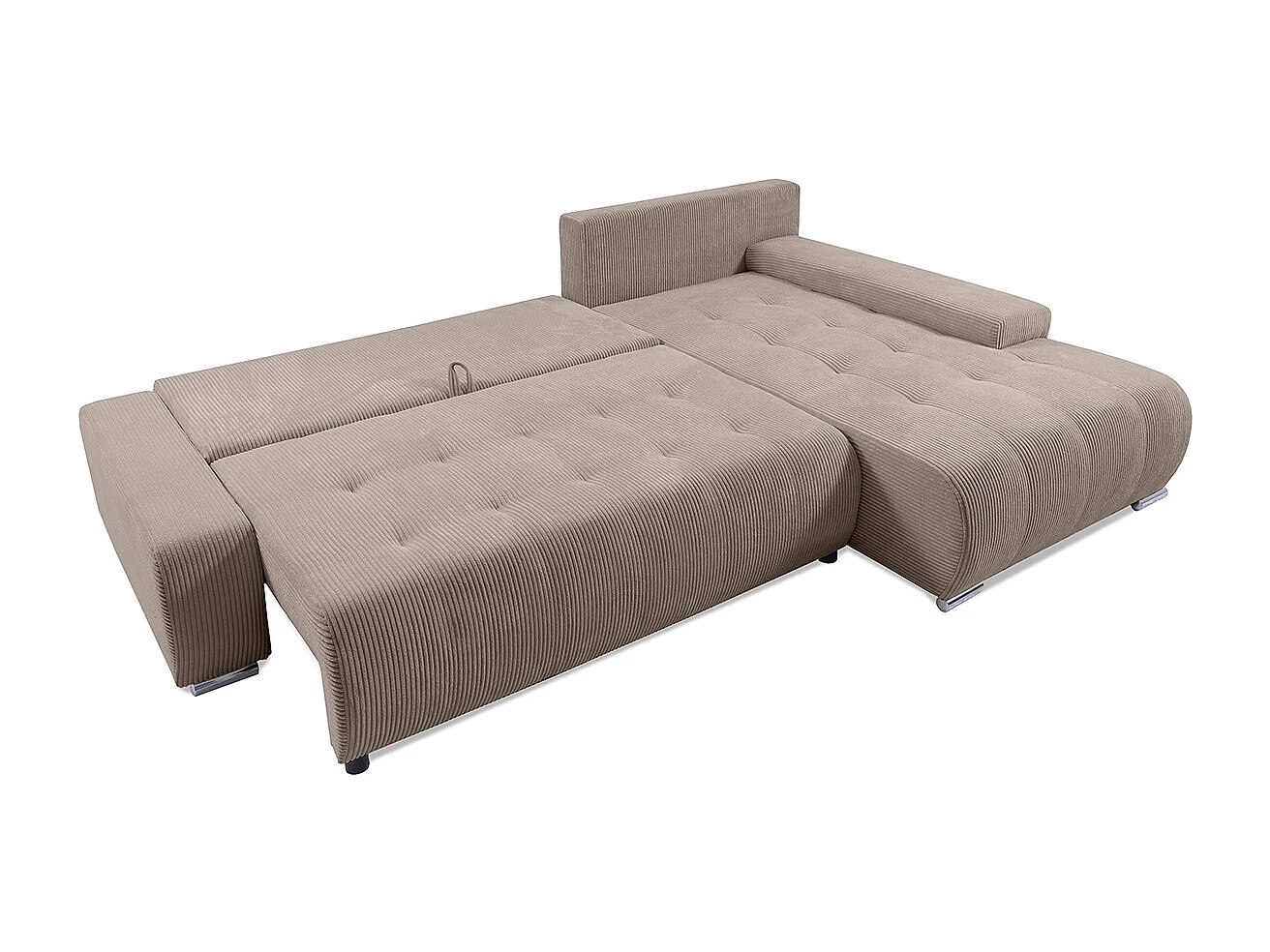 Canapé d'angle convertible droit 4 places coffre Jonas velours côtelé Taupe