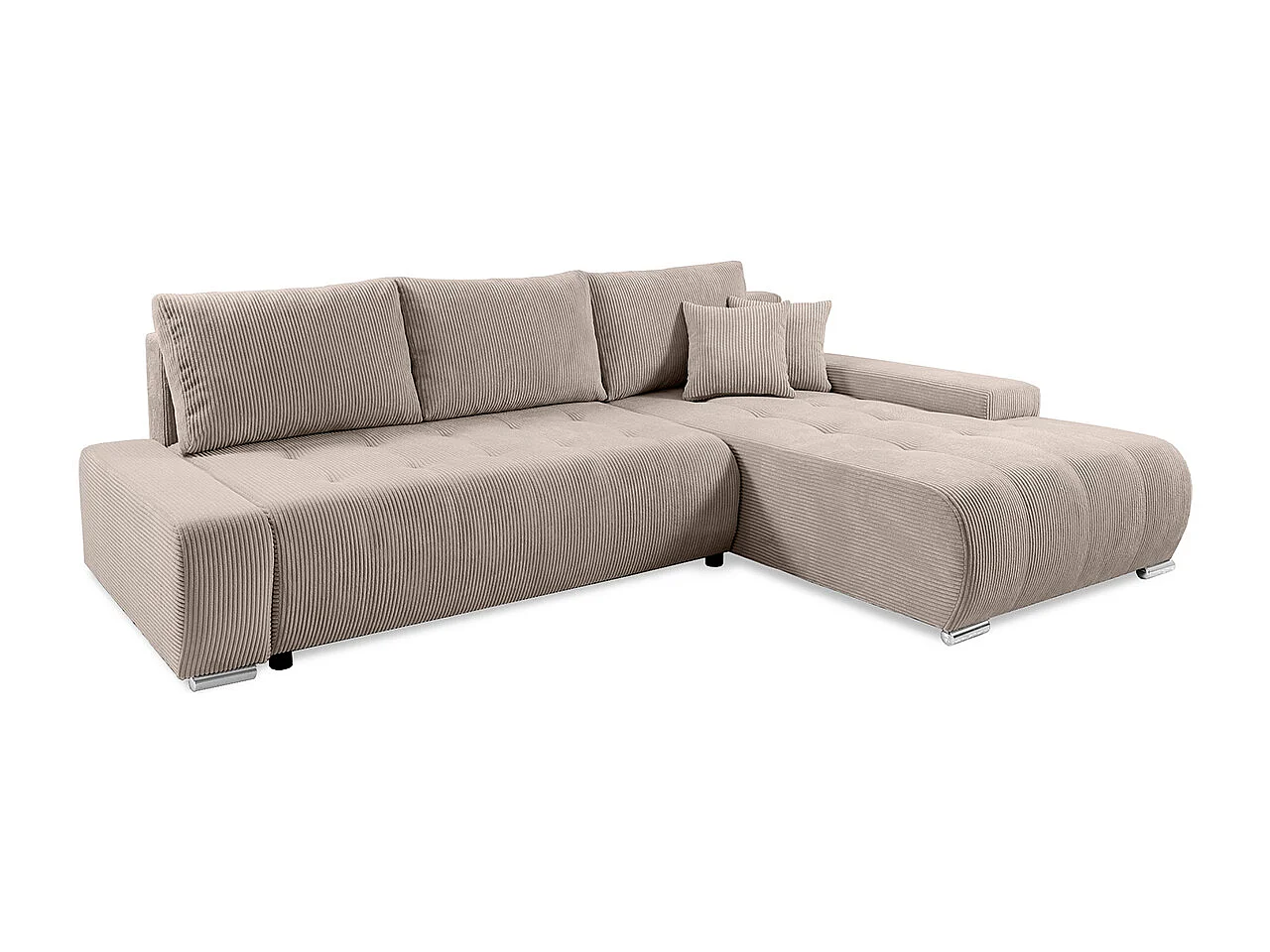 Canapé d'angle convertible droit 4 places coffre Jonas velours côtelé Taupe