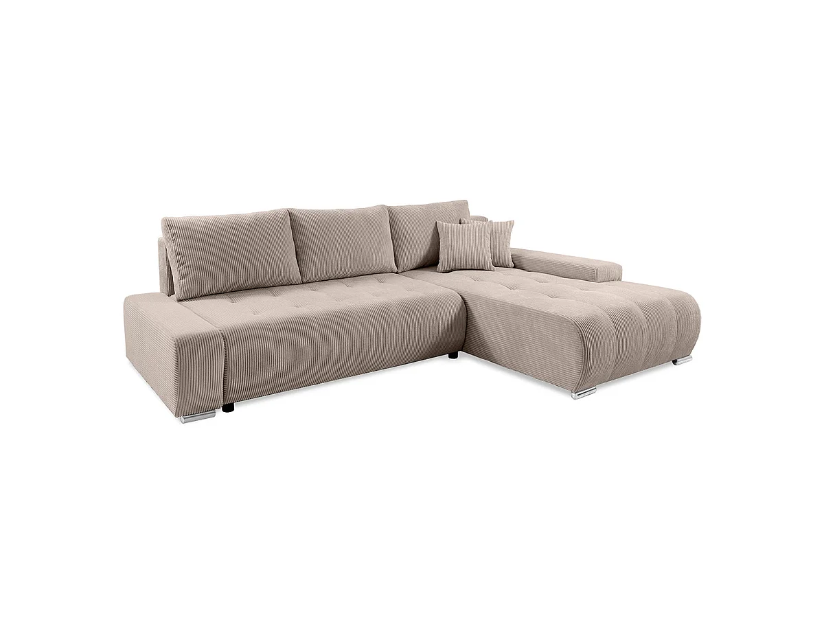Canapé d'angle convertible 4 places avec coffre en velours taupe