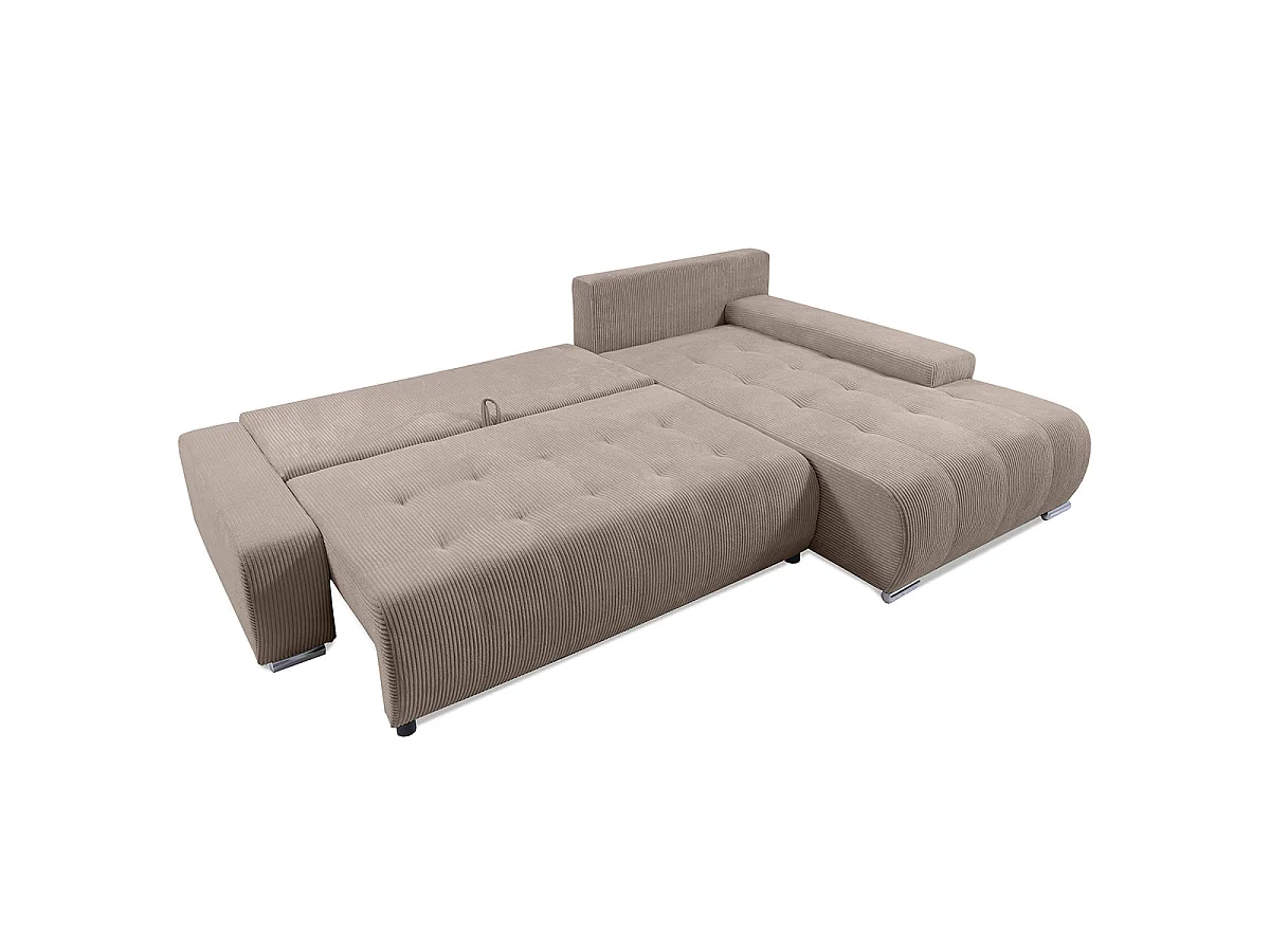 Canapé d'angle convertible 4 places avec coffre en velours taupe