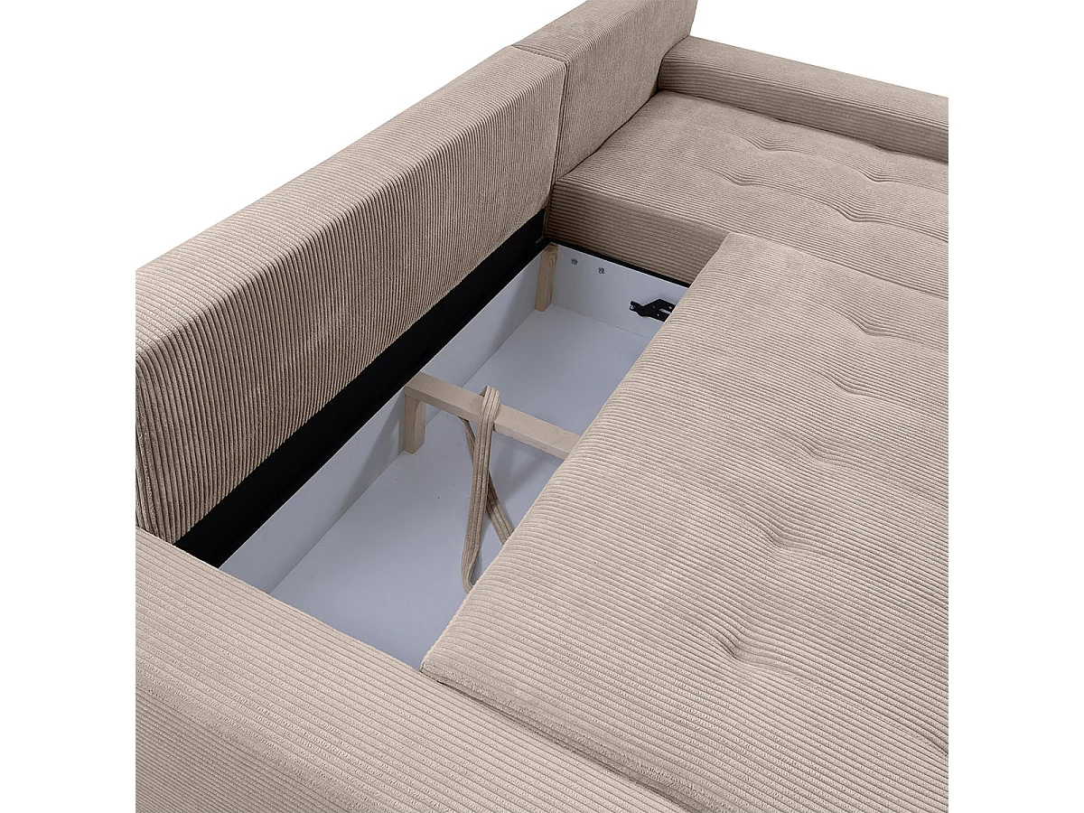 Canapé d'angle convertible 4 places avec coffre en velours taupe