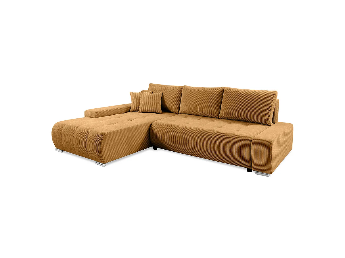 Canapé d'angle convertible 4 places avec coffre en velours jaune
