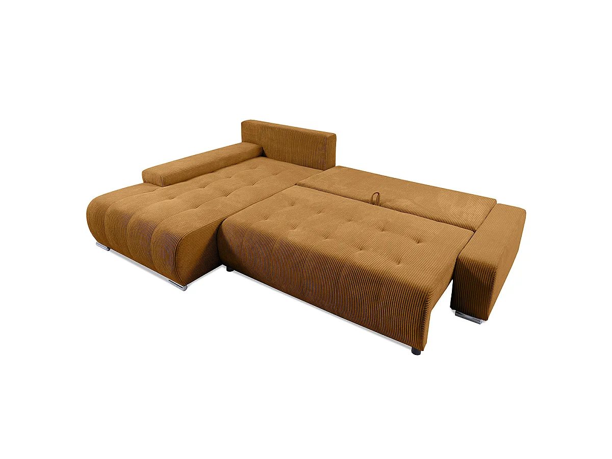 Canapé d'angle convertible 4 places avec coffre en velours jaune