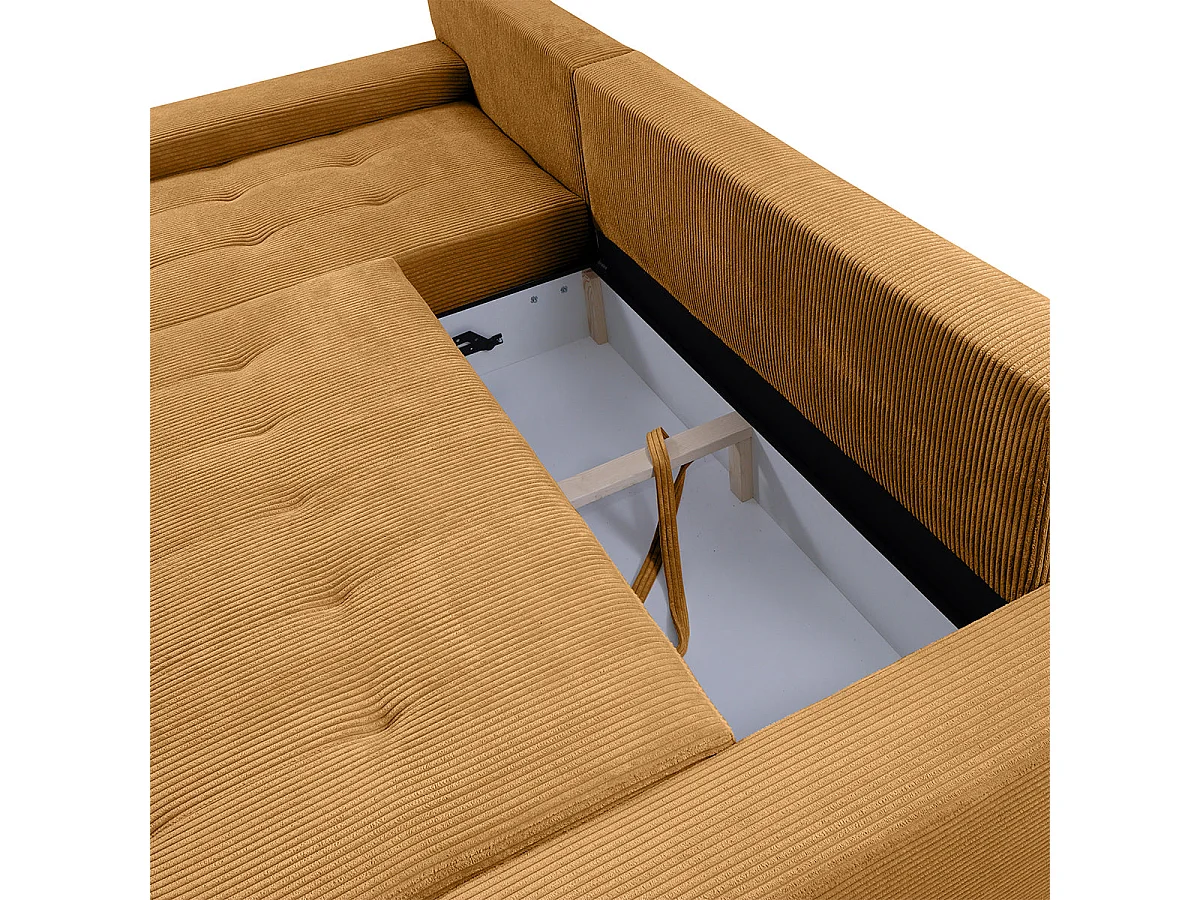 Canapé d'angle convertible 4 places avec coffre en velours jaune