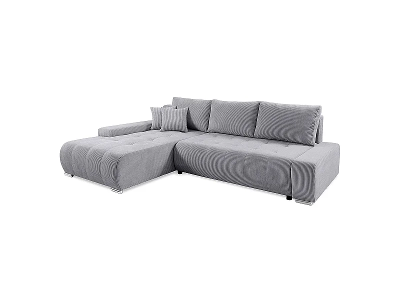 Canapé d'angle convertible gauche 4 places coffre Jonas velours côtelé Gris Clair