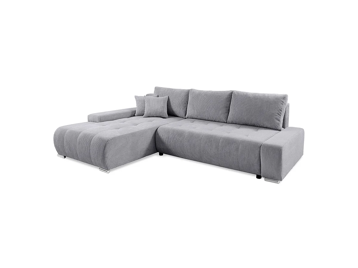 Canapé d'angle convertible gauche 4 places coffre Jonas velours côtelé Gris Clair