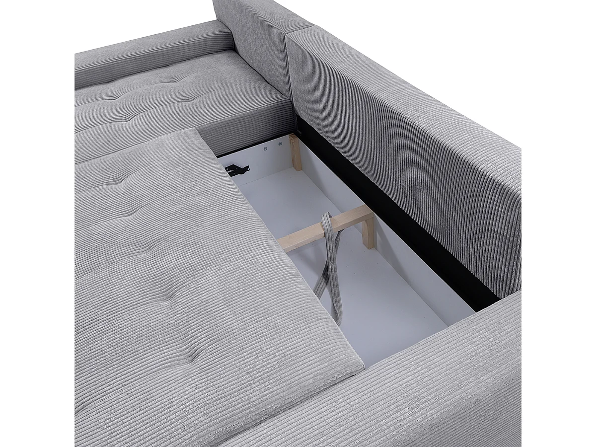 Canapé d'angle convertible gauche 4 places coffre Jonas velours côtelé Gris Clair