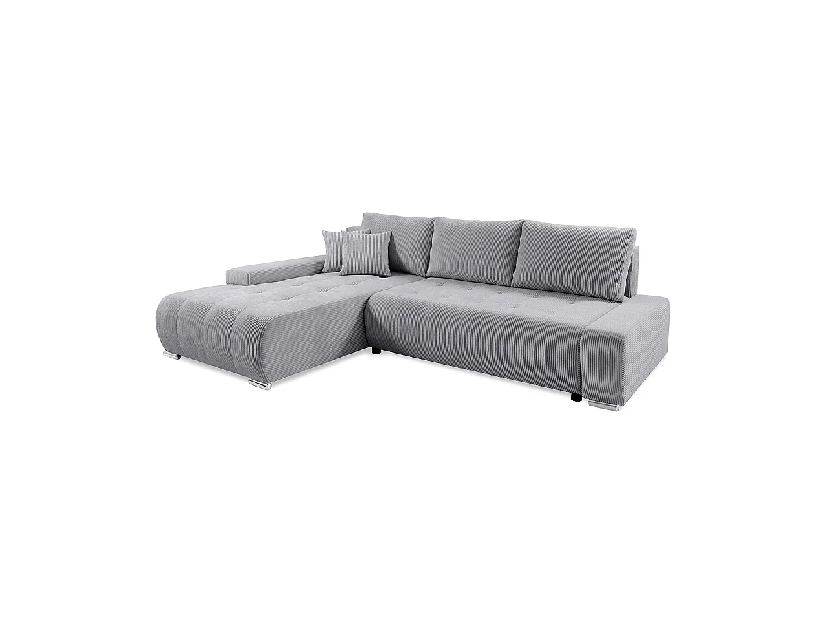 Canapé d'angle convertible gauche 4 places coffre Jonas velours côtelé Gris Clair