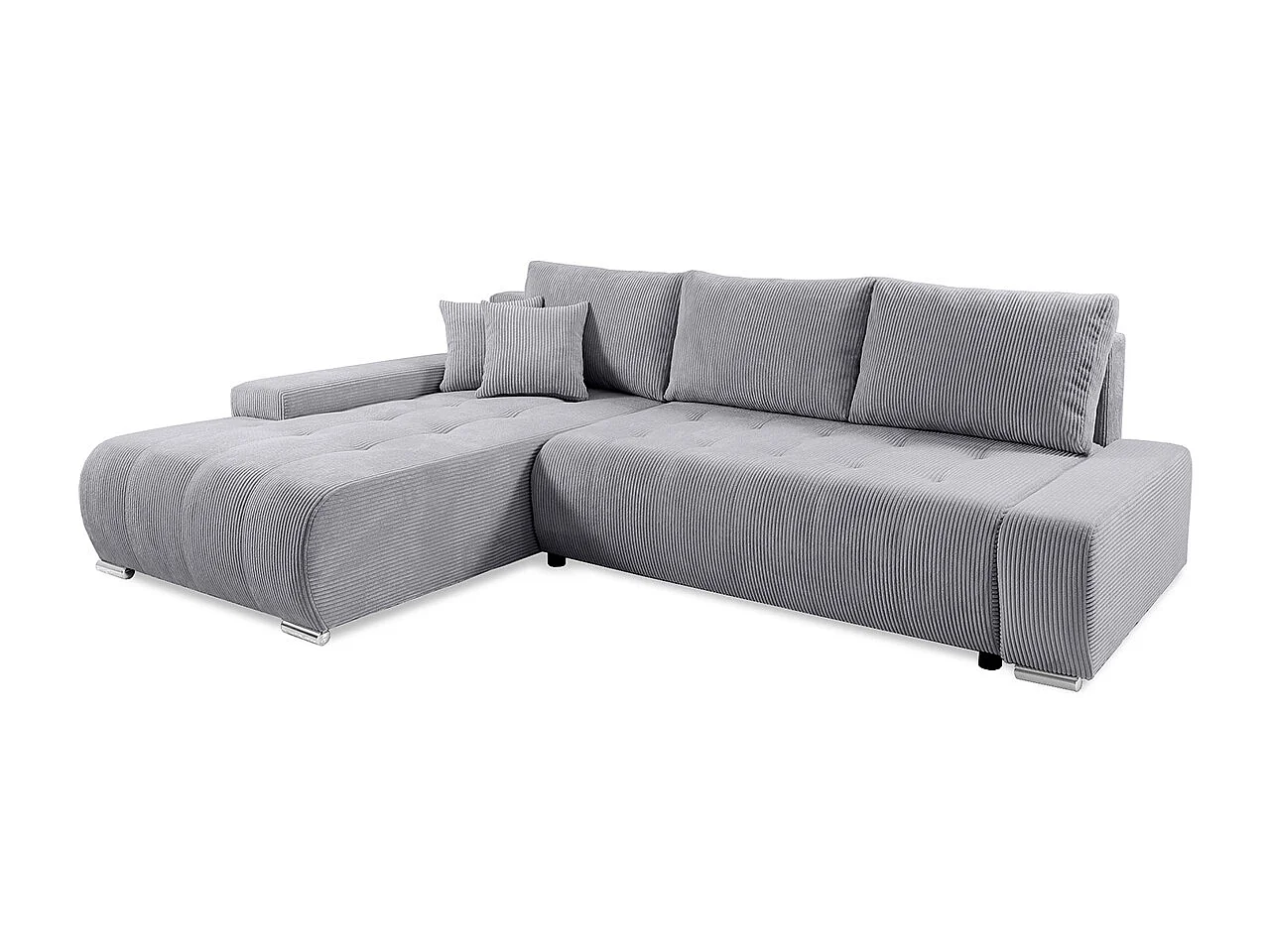 Canapé d'angle convertible gauche 4 places coffre Jonas velours côtelé Gris Clair