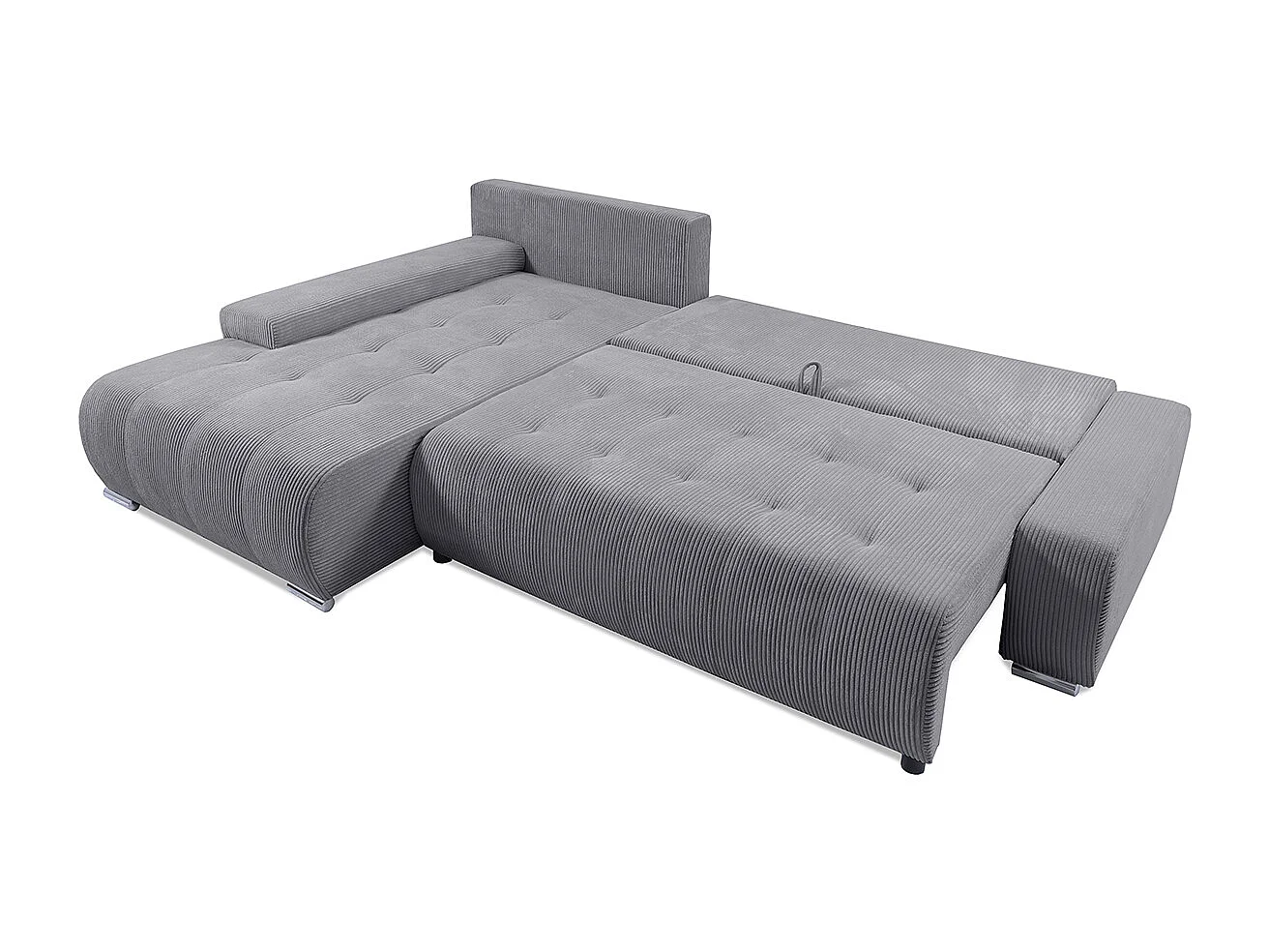 Canapé d'angle convertible gauche 4 places coffre Jonas velours côtelé Gris Clair