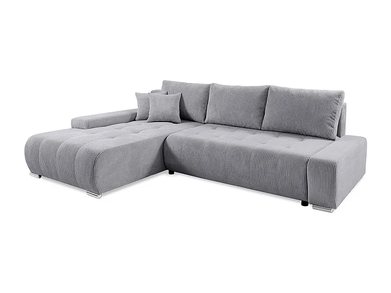 Canapé d'angle convertible gauche 4 places coffre Jonas velours côtelé Gris Clair