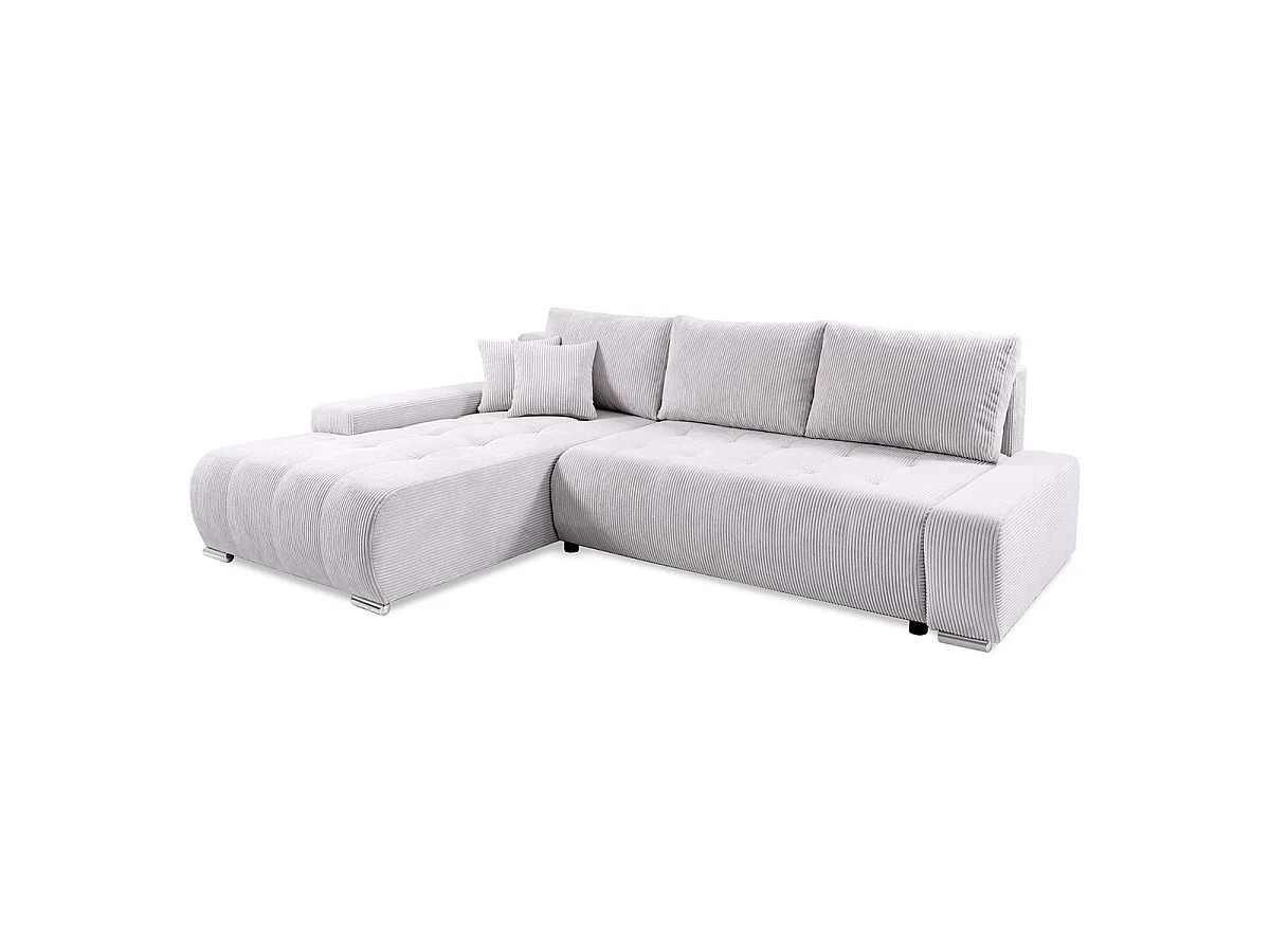 Canapé d'angle convertible gauche 4 places coffre Jonas velours côtelé Blanc Cassé