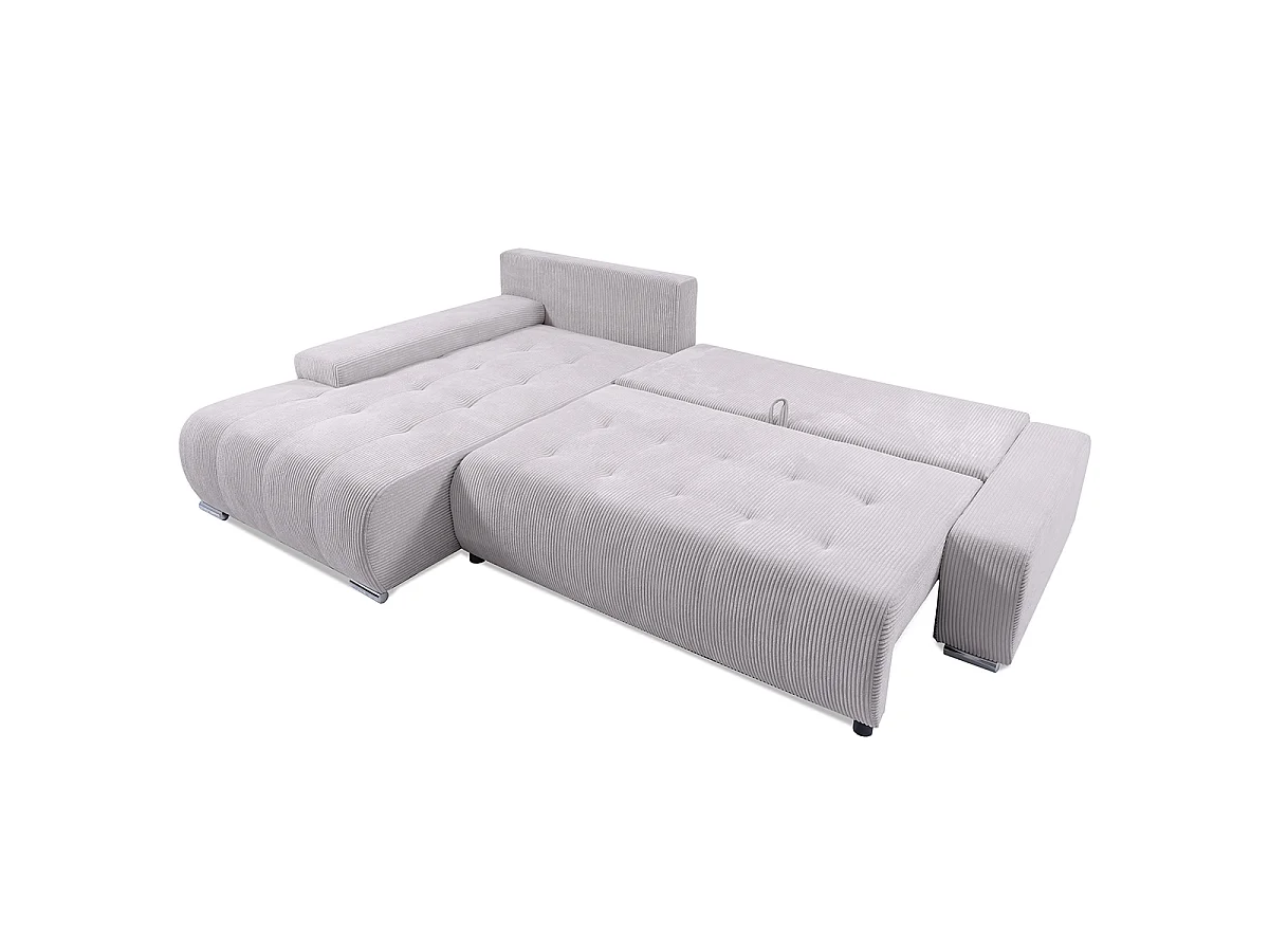 Canapé d'angle convertible gauche 4 places coffre Jonas velours côtelé Blanc Cassé