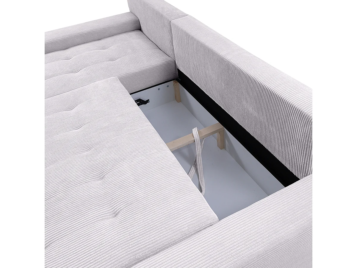 Canapé d'angle convertible gauche 4 places coffre Jonas velours côtelé Blanc Cassé