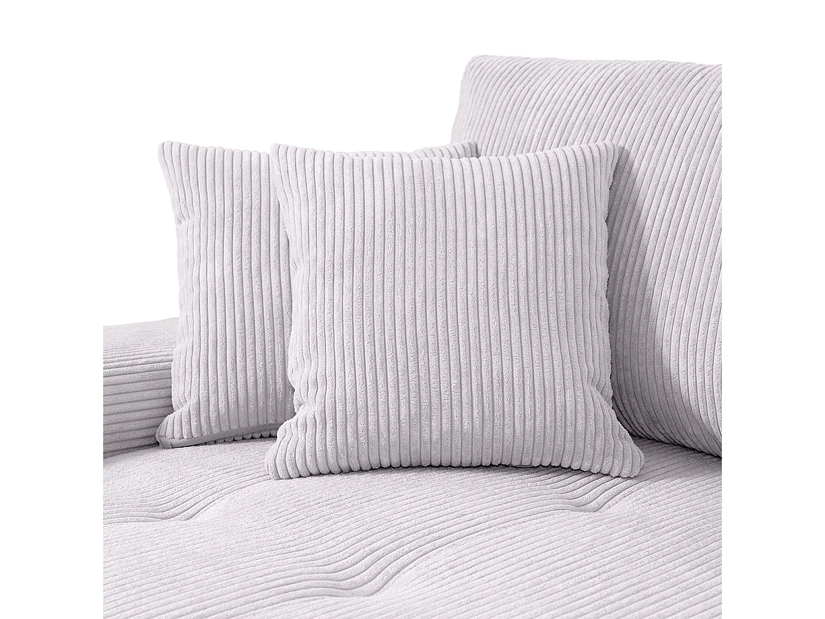 Canapé d'angle convertible gauche 4 places coffre Jonas velours côtelé Blanc Cassé