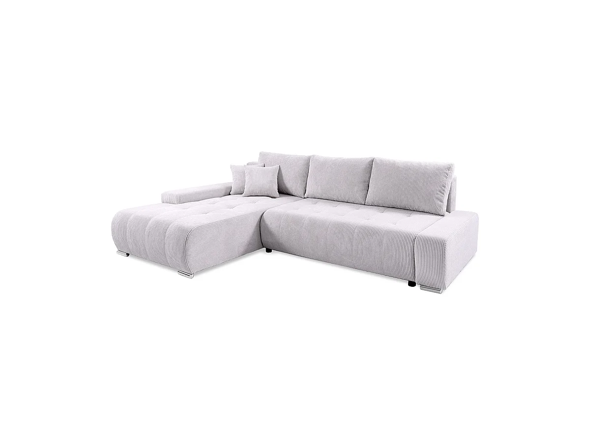 Canapé d'angle convertible gauche 4 places coffre Jonas velours côtelé Blanc Cassé