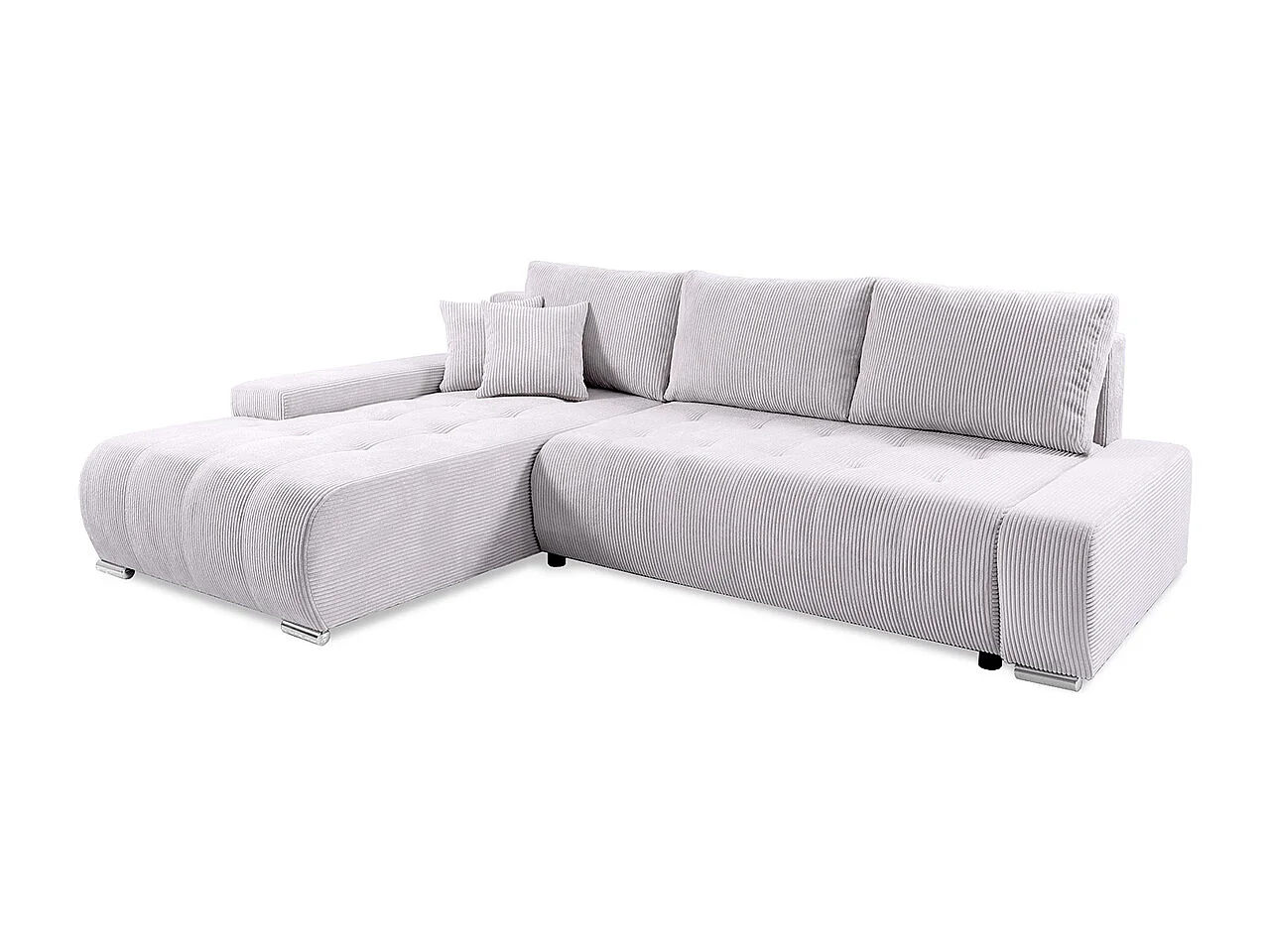 Canapé d'angle convertible gauche 4 places coffre Jonas velours côtelé Blanc Cassé
