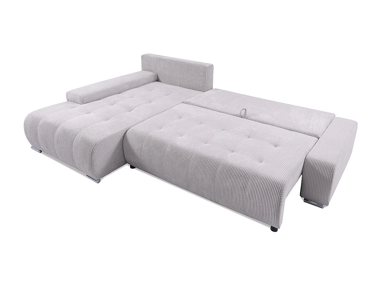 Canapé d'angle convertible gauche 4 places coffre Jonas velours côtelé Blanc Cassé