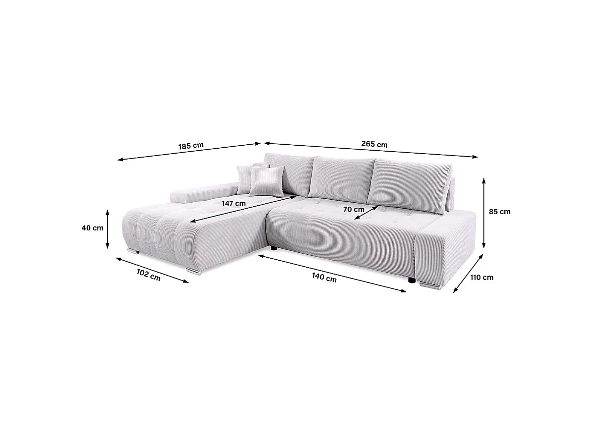 Canapé d'angle convertible 4 places en velours blanc casse JONAS