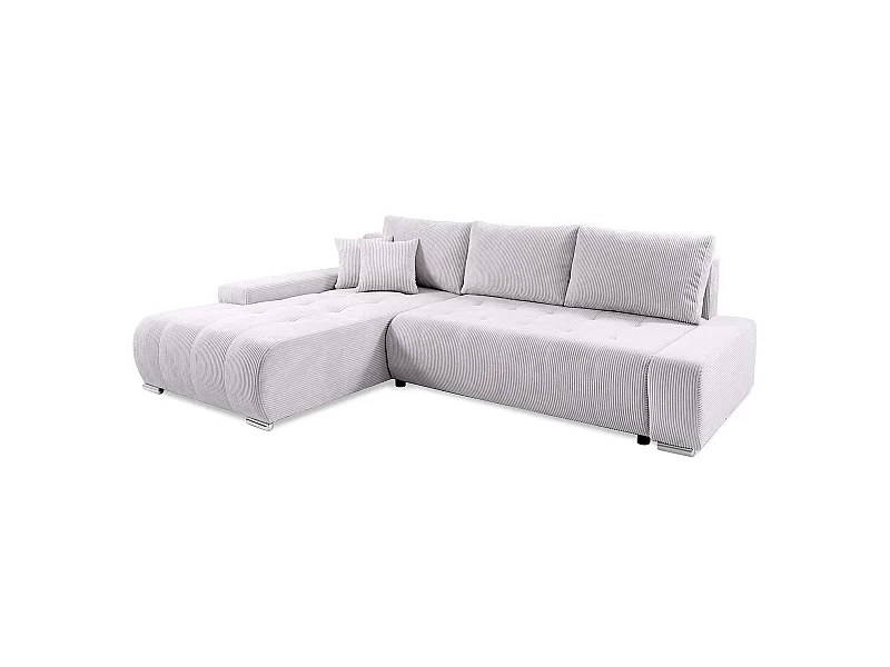 Canapé d'angle convertible gauche 4 places coffre Jonas velours côtelé Blanc Cassé